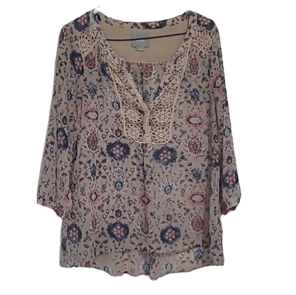 Anthropologie Maeve Semi Sheer Ikat Peasant Blouse